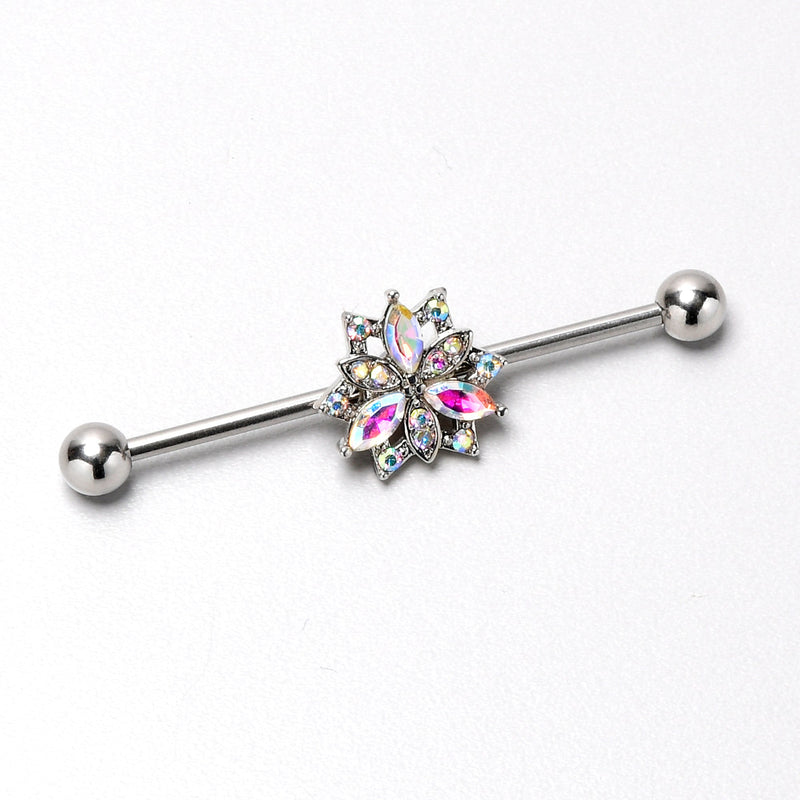 14G Aurora CZ Gem Snowflake Style Industrial Barbell 38mm