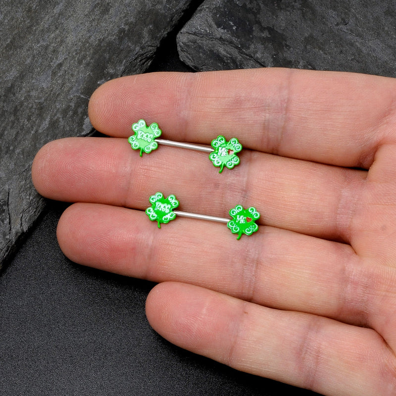 14G 9/16 Kiss Me Shamrock St Patricks Barbell Nipple Ring Set