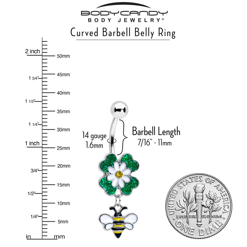 Yellow Gem Daisy Bee Glittery Dangle Belly Ring