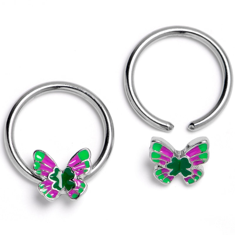 14G 1/2 Vibrant Grace Butterfly Dangle Captive Nipple Rings Set