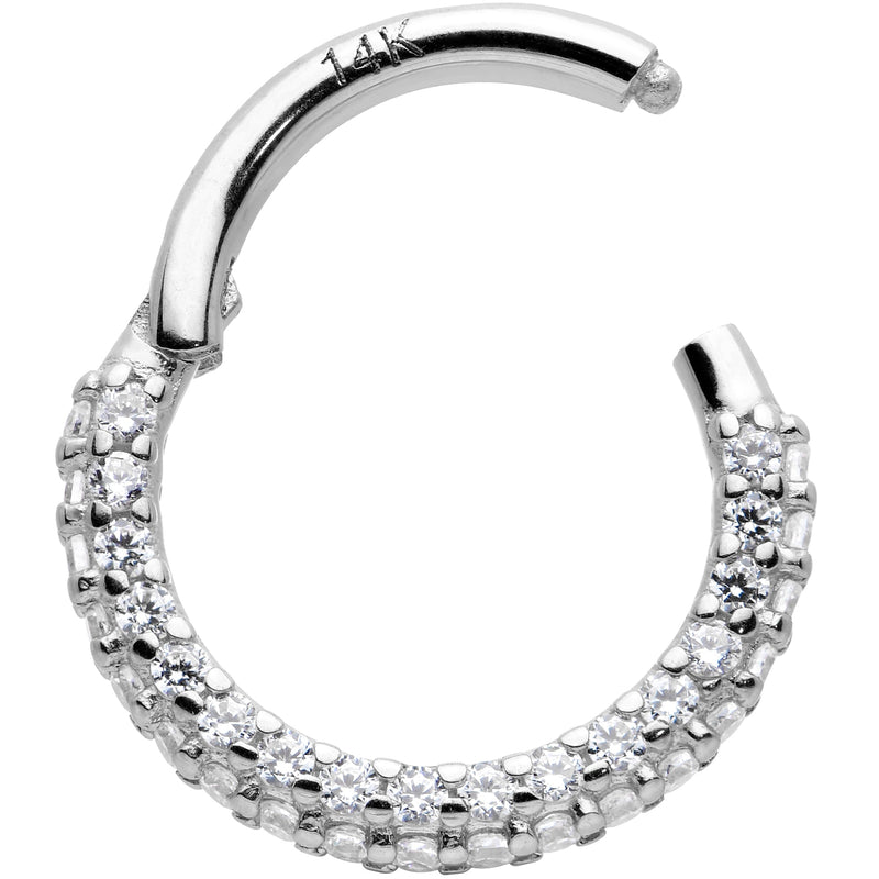16G 5/16 14k White Gold CZ Paved Ultra Luxe Hinged Circular Segment Ring