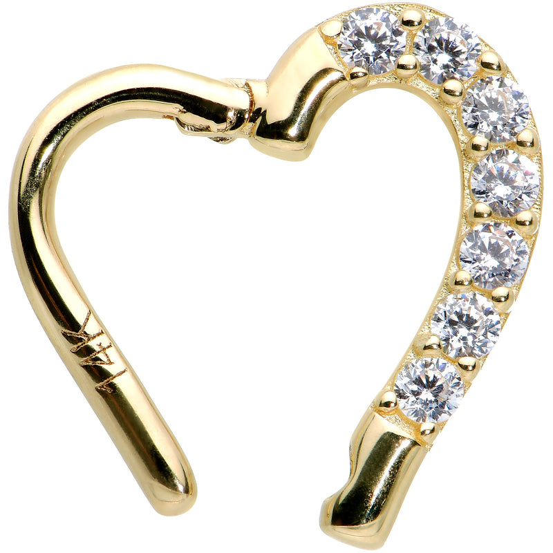 16G 5/16 14k Yellow Gold CZ Paved Ultra Luxe Left Hinged Heart Segment Ring