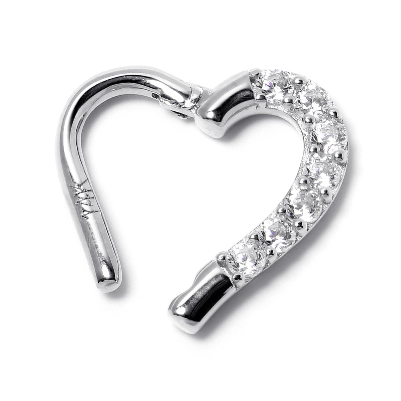 16G 5/16 14k White Gold CZ Paved Ultra Luxe Left Hinged Heart Segment Ring