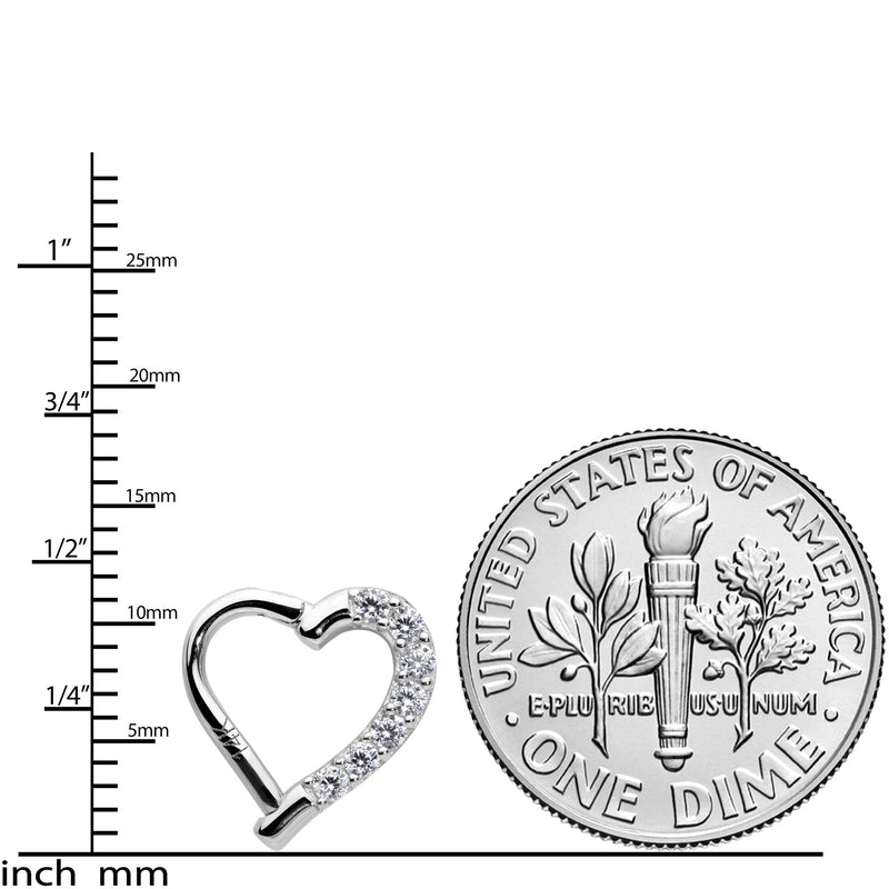 16G 5/16 14k White Gold CZ Paved Ultra Luxe Left Hinged Heart Segment Ring