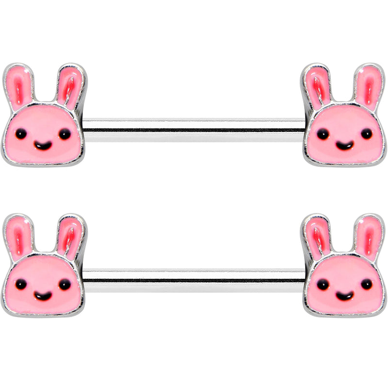 14G 9/16 Kawaii Cutie Easter Bunny Barbell Nipple Ring Set