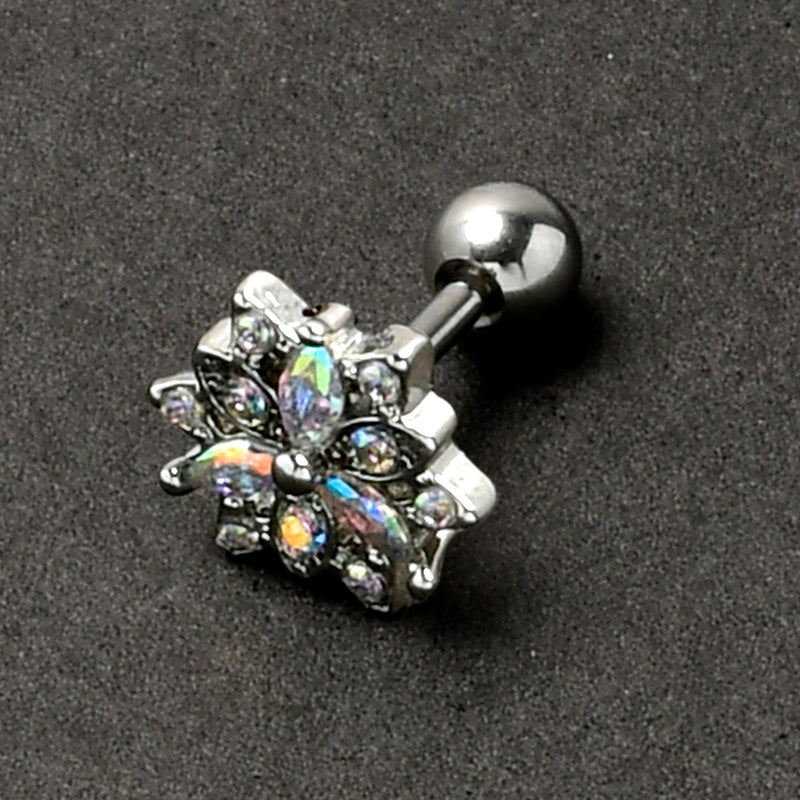 16G 1/4 Aurora CZ Gem Snowflake Style Cartilage Tragus Earring