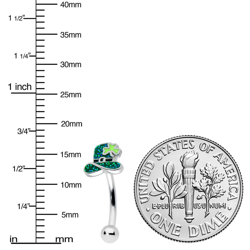 16G 5/16 Glitter Top Hat Shamrock St Patricks Curved Eyebrow Ring