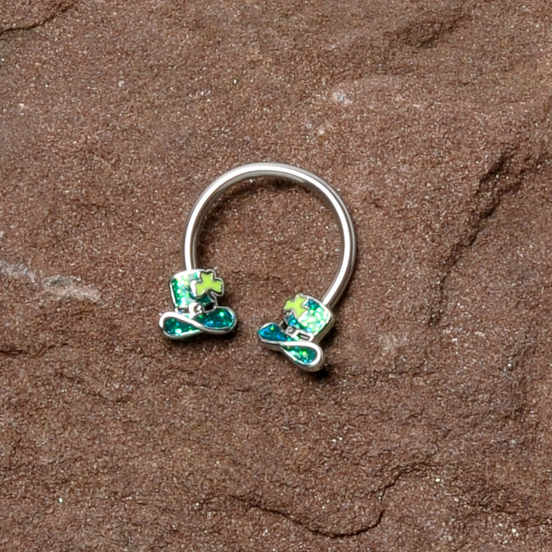 16G 3/8 Glitter Top Hat Shamrock Horseshoe Circular Barbell
