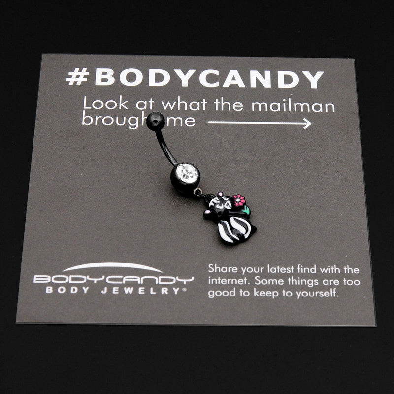 Clear Gem Black Funky Skunk Dangle Belly Ring