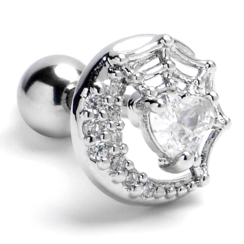 16G 1/4 Clear Gem Heart Moon Web Cartilage Tragus Earring