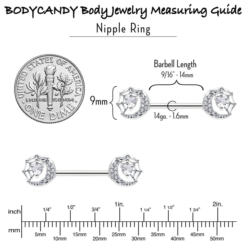 14G 9/16 Clear CZ Gem Heart Web Moon Barbell Nipple Ring Set