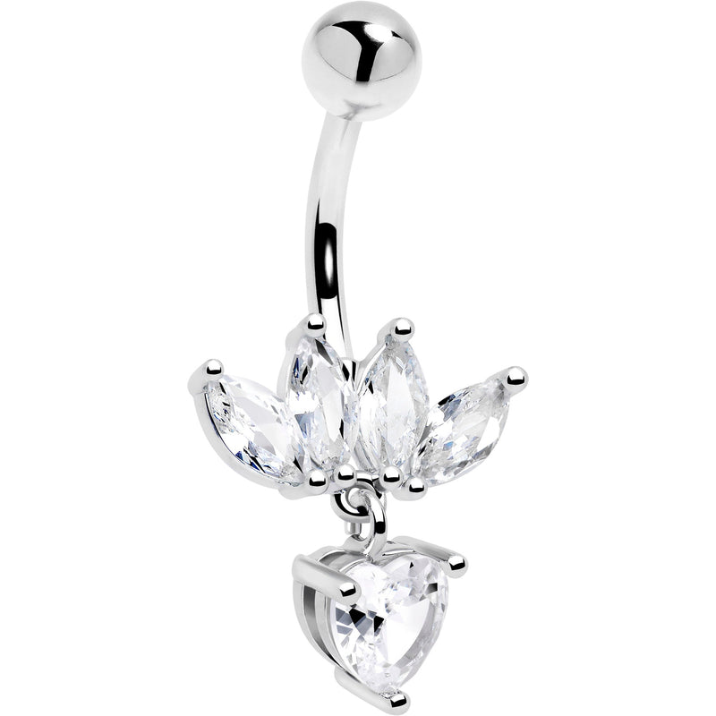 Clear Gem Quartet Heart Dangle Belly Ring