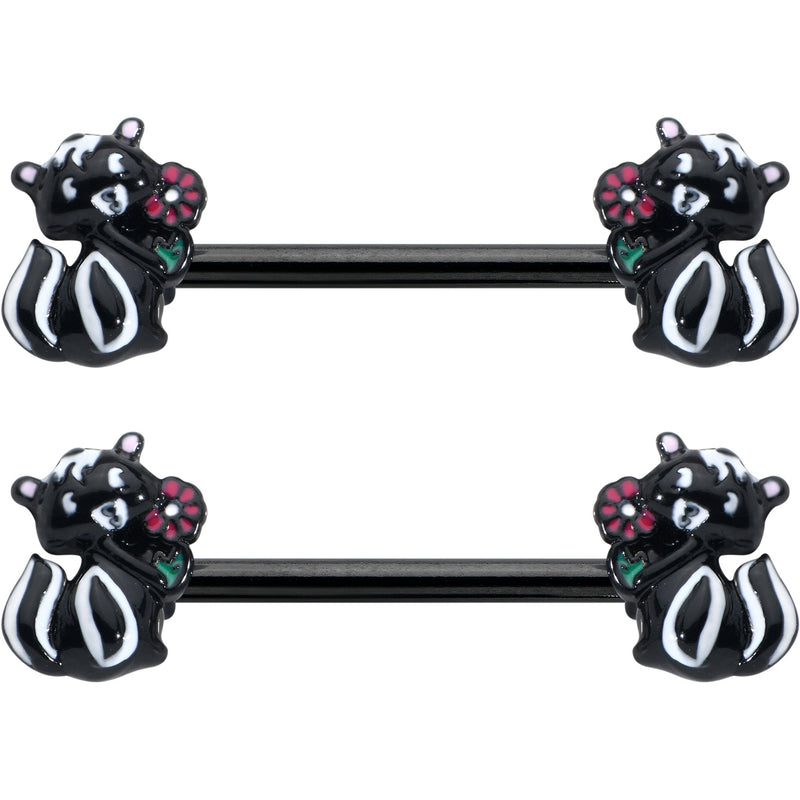 14G 9/16 Black Funky Skunk Barbell Nipple Ring Set
