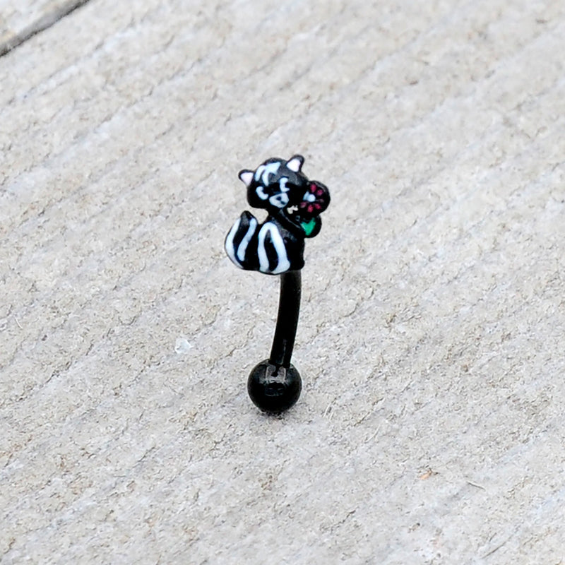 16G 5/16 Black Funky Skunk Curved Eyebrow Ring