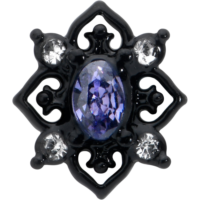 16G 1/4 Purple Gem Black Scrolling Hearts Cartilage Tragus Earring