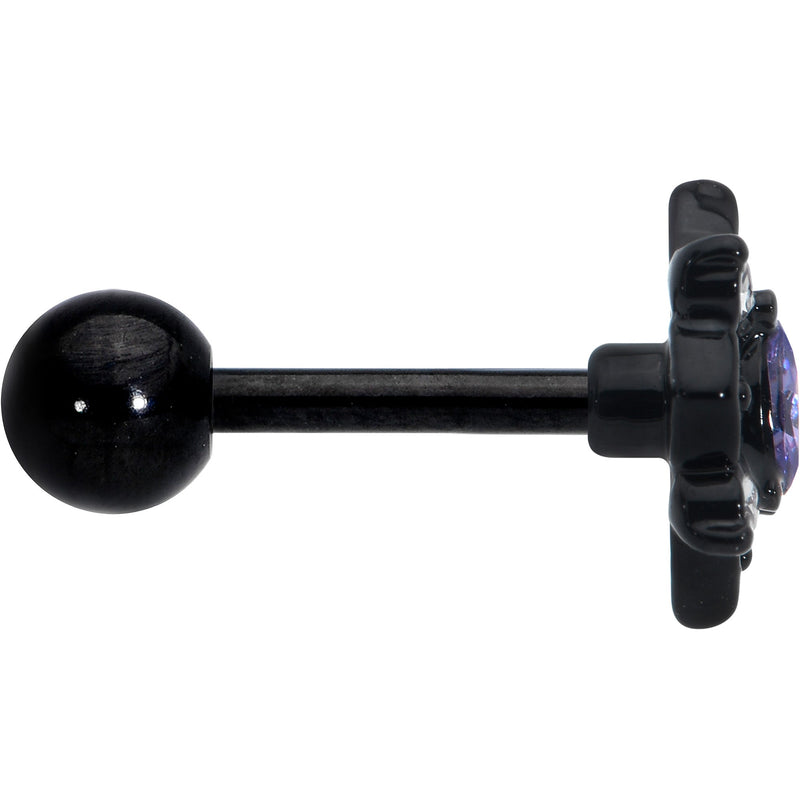 16G 1/4 Purple Gem Black Scrolling Hearts Cartilage Tragus Earring