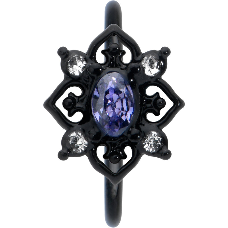 20G 5/16 Purple Gem Black Scrolling Hearts Nose Hoop