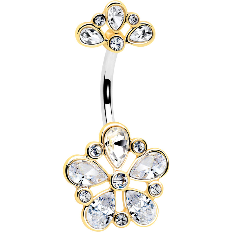 Clear Gem Filigree Flower Fantasy Double Mount Belly Ring