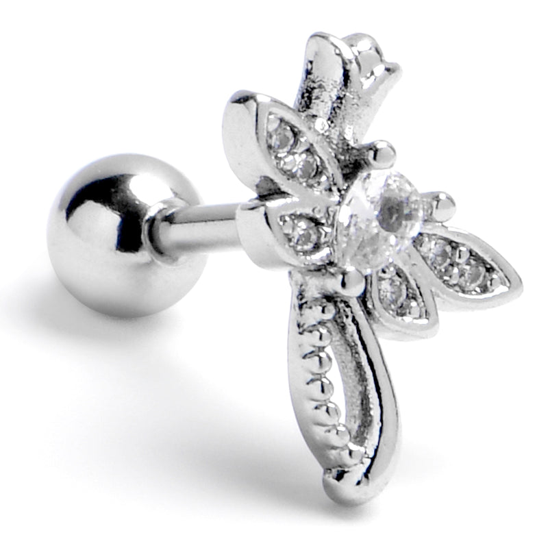 16G 1/4 Clear Gem Bold Dragonfly Cartilage Tragus Earring