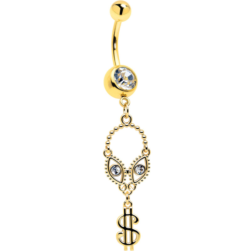 Clear Gem Gold Tone Seeing Money Dangle Belly Ring