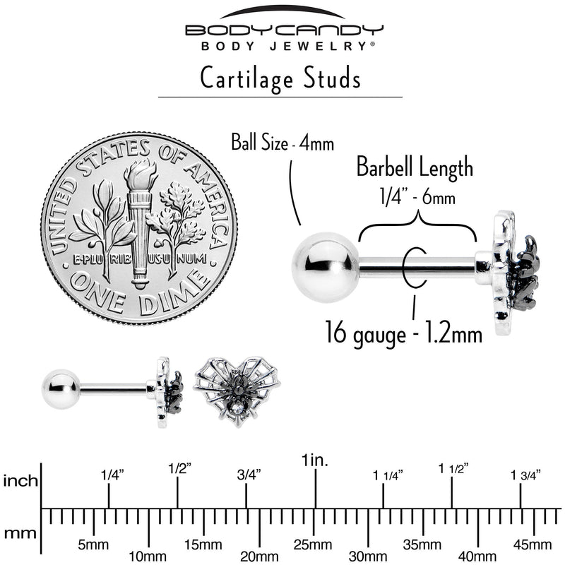 16G 1/4 Clear CZ Gem Heart of Spider Cartilage Tragus Earring