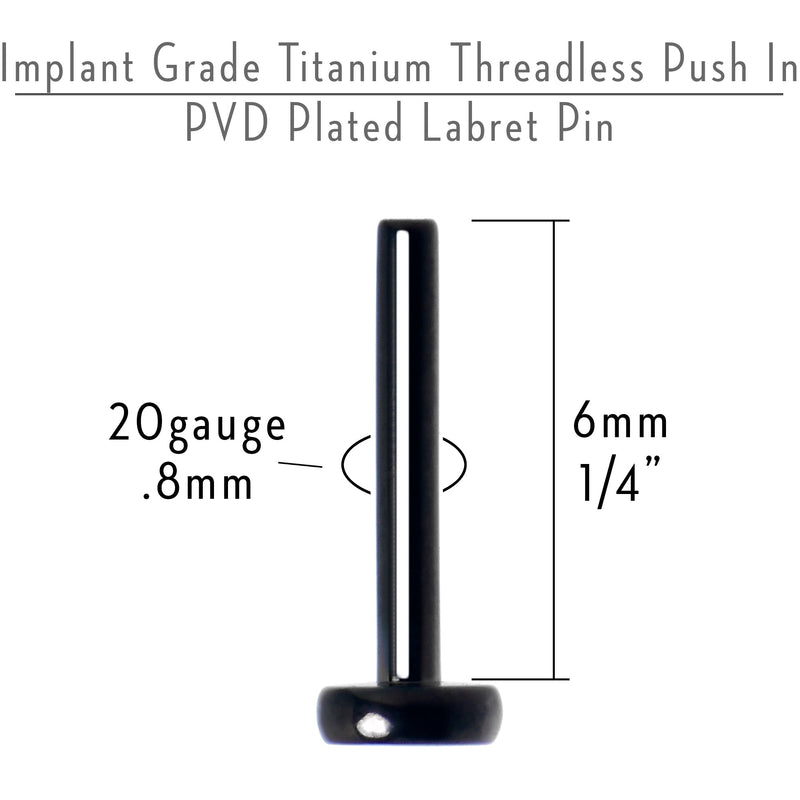 20G 1/4 Black ASTM F-136 Implant Grade Titanium Threadless Post Only Labret