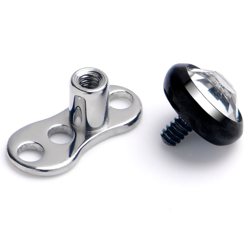 16G 4mm Gem Bezel Black Top 3 Hole Dermal Implant Grade Titanium Anchor Base