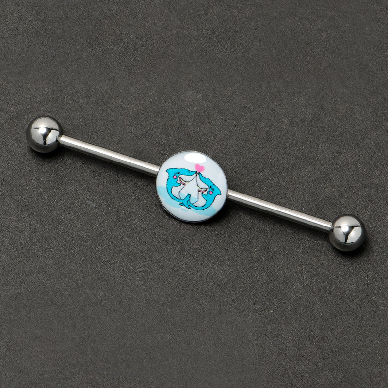 14G Loving Blue Whales Industrial Barbell 38mm