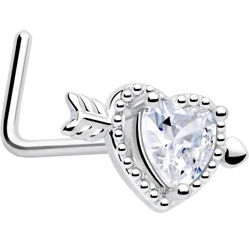 20G 1/4 Clear CZ Gem Fusion of Love L Shape Nose Ring