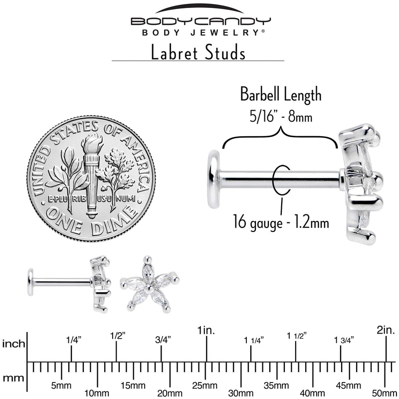 16G 5/16 Clear CZ Gem Flower Fantastic Internally Threaded Labret