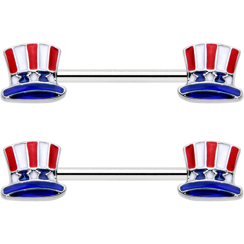 14G 9/16 Patriotic Top Hat Barbell Nipple Ring Set