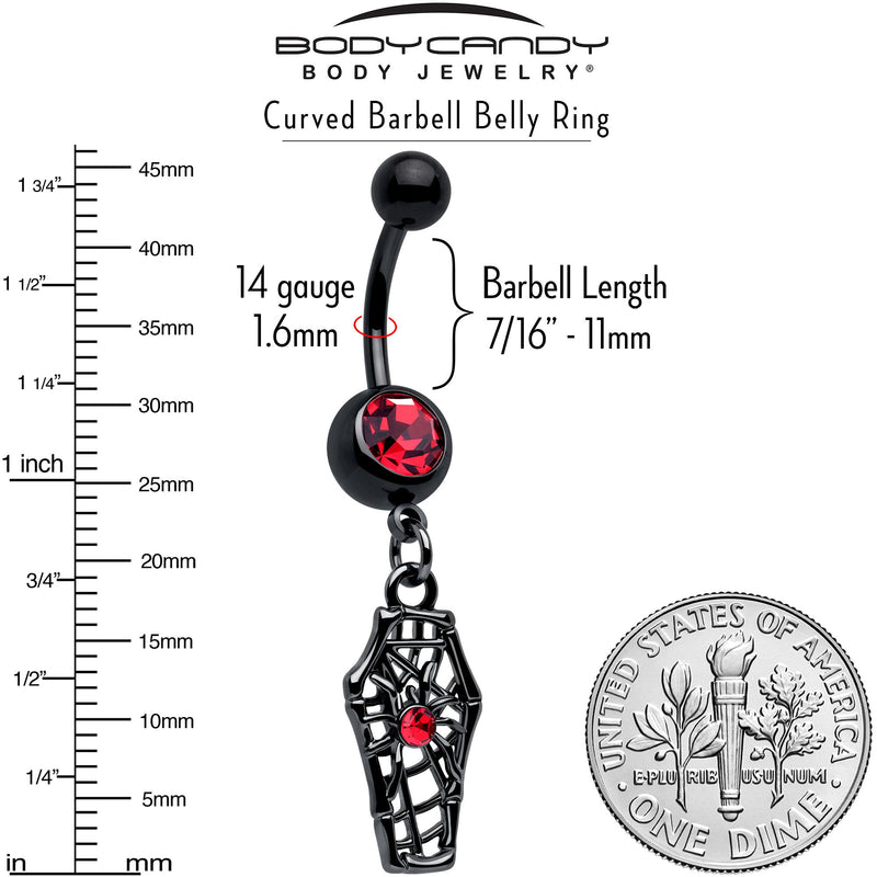 Red Gem Black Spider Coffin Dangle Belly Ring