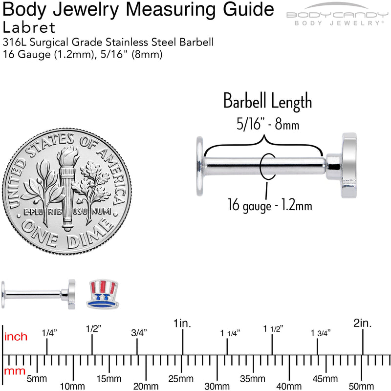 16G 5/16 Patriotic Uncle Sam Top Hat Labret Monroe Tragus