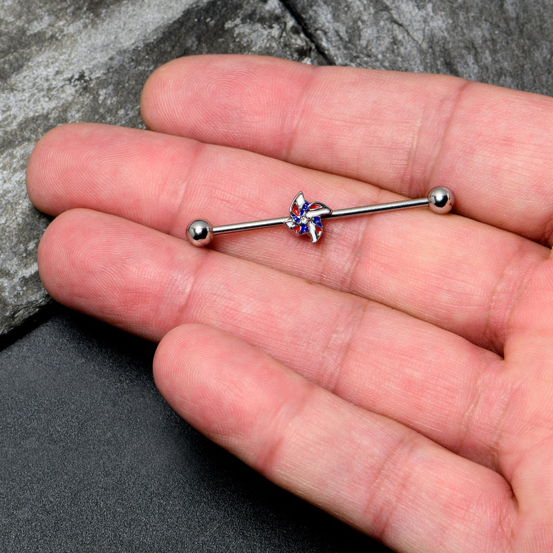 14G Patriotic Pinwheel Industrial Barbell 38mm