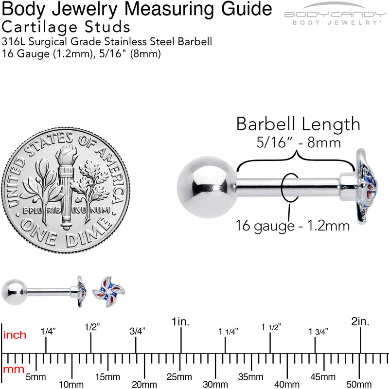 16G 1/4 Patriotic Pinwheel Cartilage Tragus Earring