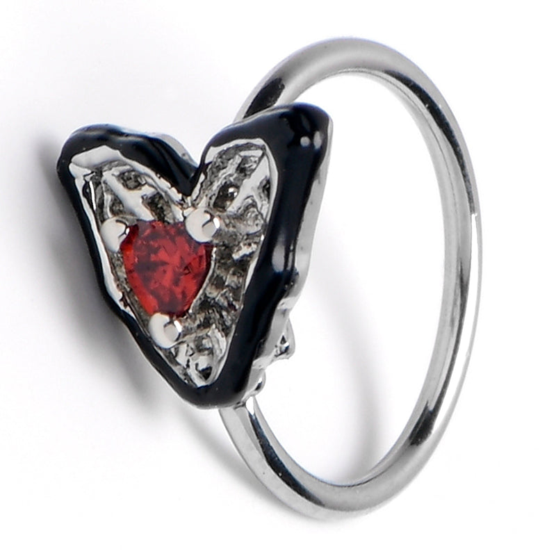 20G 5/16 Red Gem Captured Heart Nose Hoop