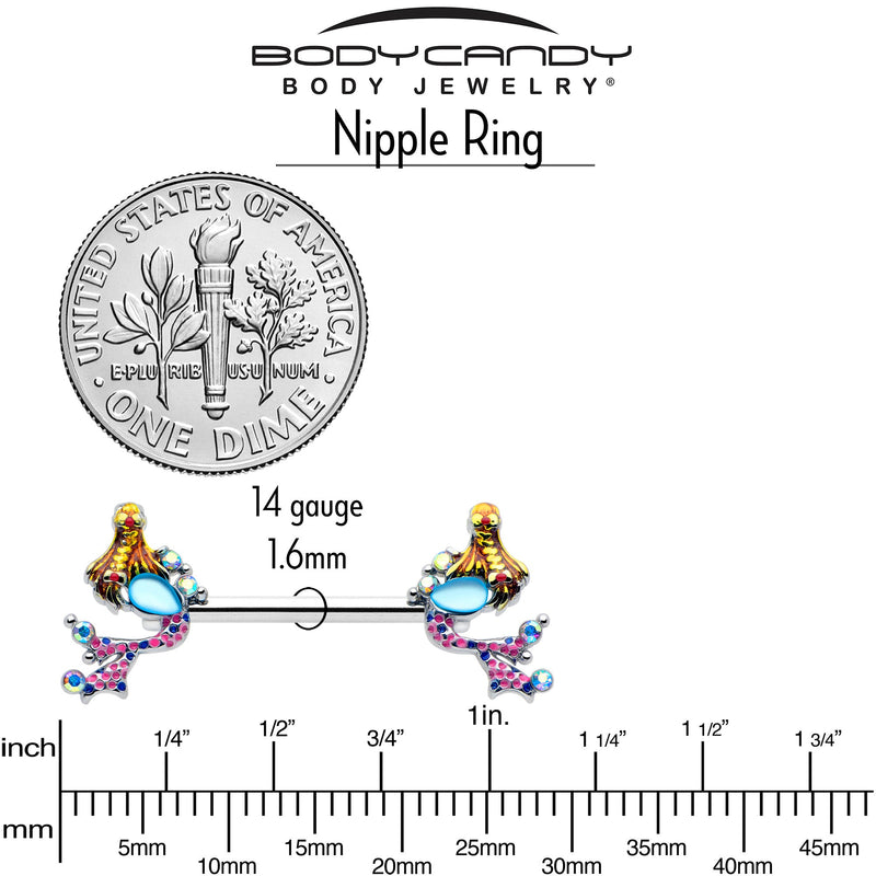 14G 9/16 Blue Aurora Gem Abstract Mermaid Barbell Nipple Ring Set