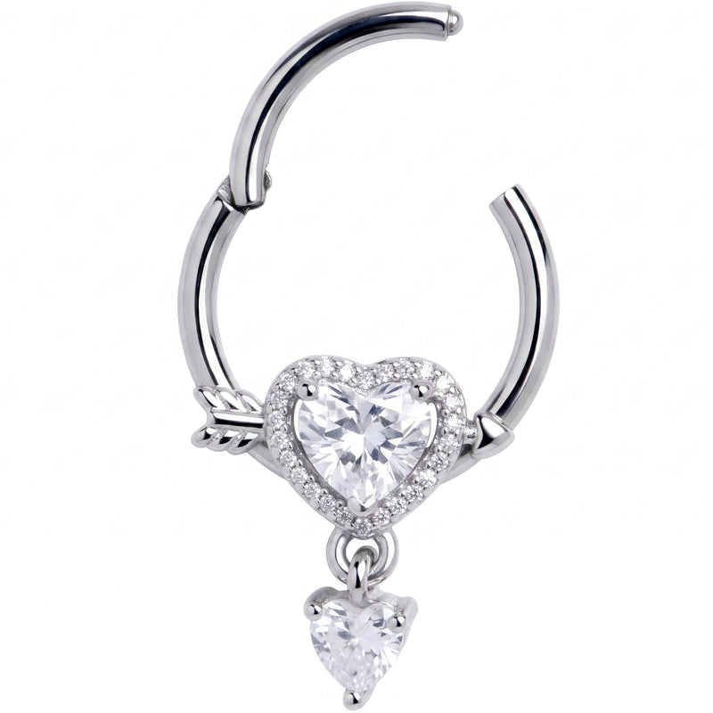 16G 3/8 Clear Gem Fusion of Love Arrow Heart Hinged Segment Ring