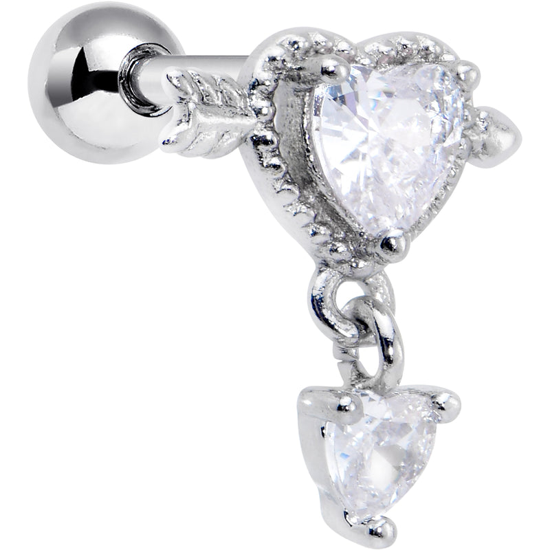 16G 1/4 Clear Gem Fusion of Love Arrow Heart Cartilage Earring
