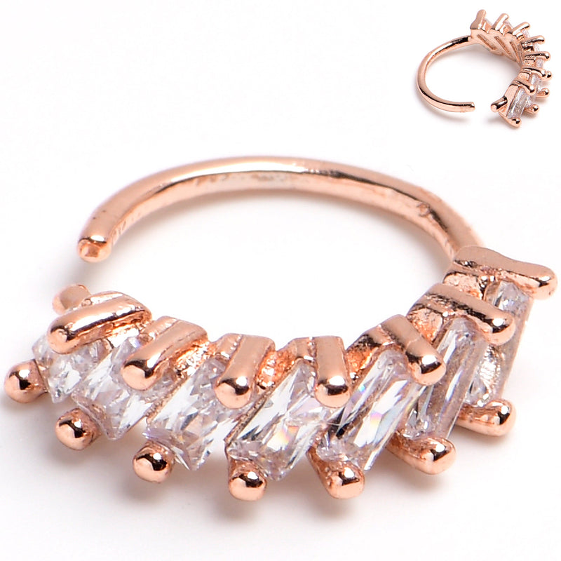 20G 5/16 Rose Gold Toned Princess Cubic Zirconia Bendable Hoop