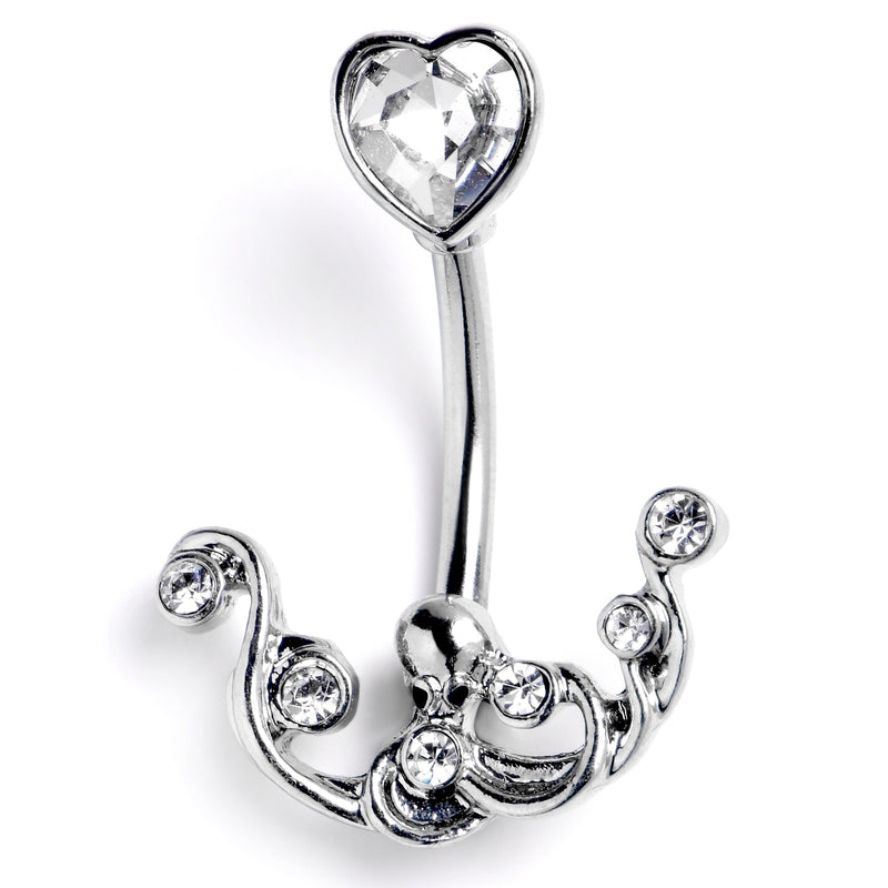 Clear Gem Heart Scrolling Elegance Double Mount Belly Ring