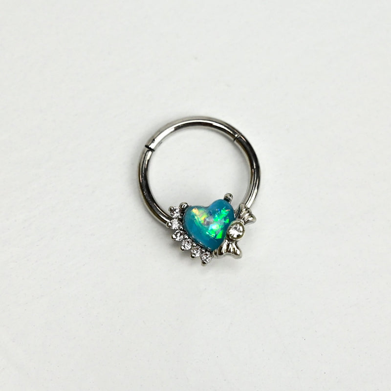 16G 3/8 Green Faux Opal Sunny Heart Hinged Segment Ring