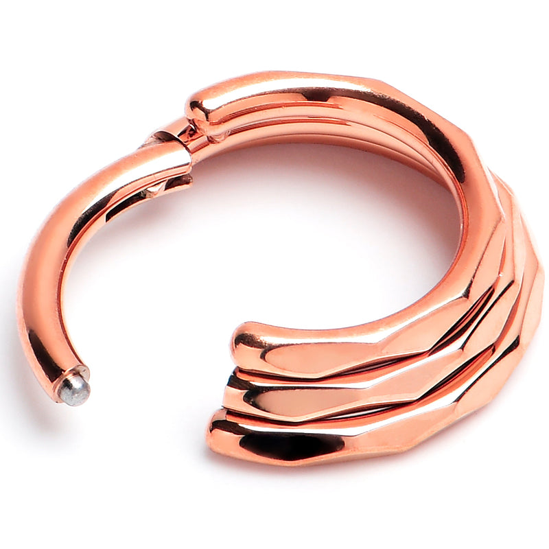 16G 5/16 Rose Gold PVD Faceted Triple Stack Hoop Titanium Hinged Segment Ring