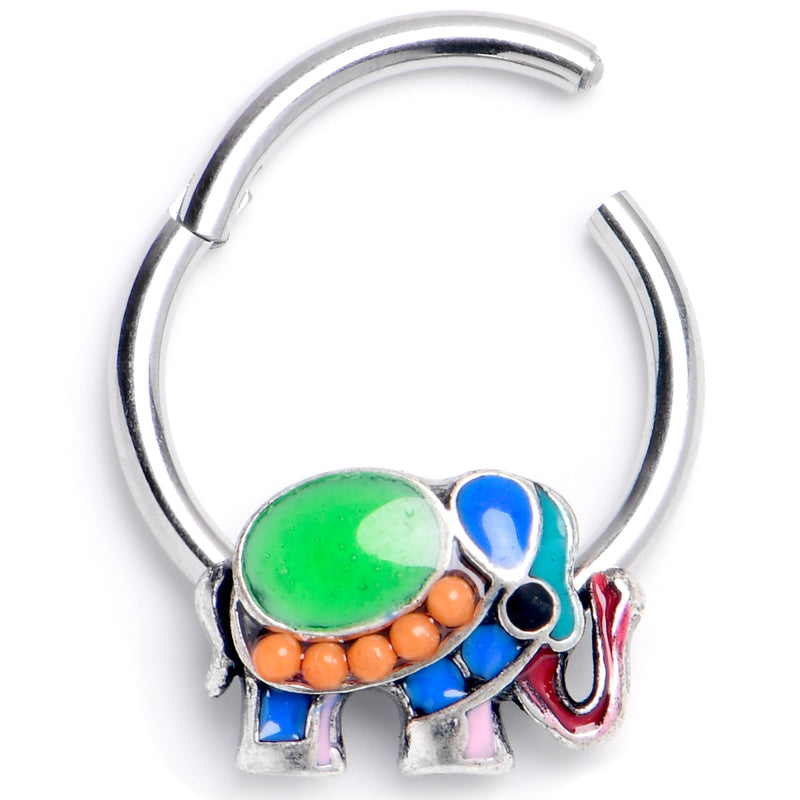 16G 3/8 Green Gem Colorful Elephant Hinged Segment Ring