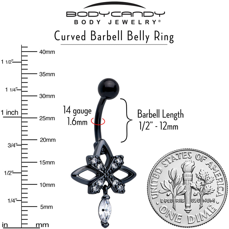 Clear CZ Gem Black Gothic Star Dangle Belly Ring