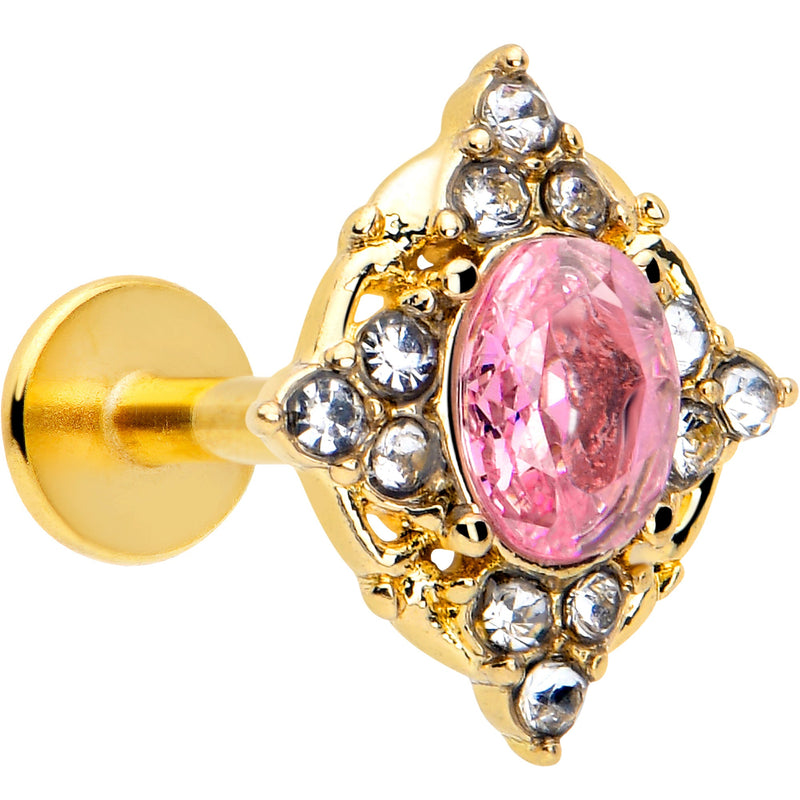 16G Pink Tourmaline Gold Tone Wondrous Glam Flat Back Earring