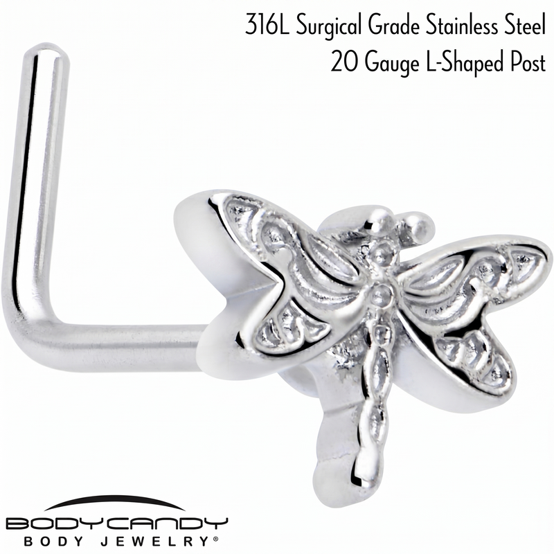 20G 7mm Dragonfly Colors L Shape Nose Ring