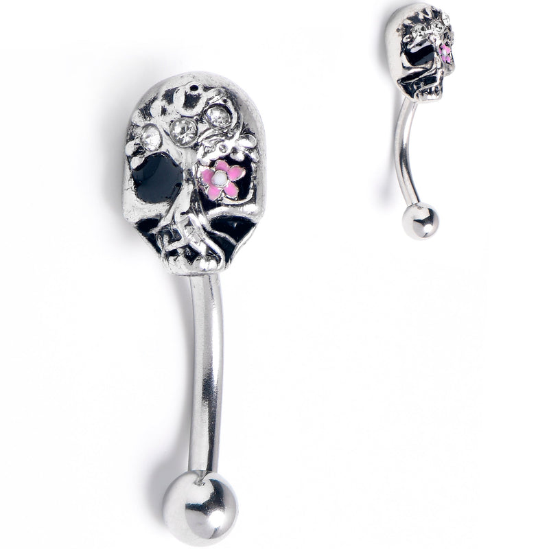 16G 5/16 Clear Gem Stylish Skull Curved Eyebrow Ring