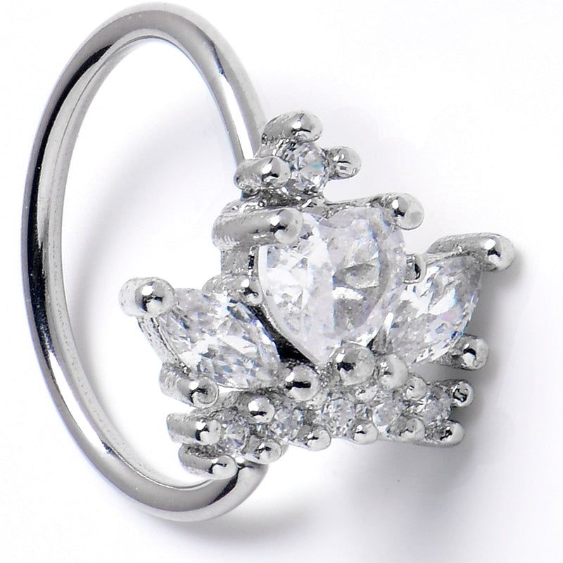 20G 5/16 Clear CZ Gem Heart Crown Nose Hoop