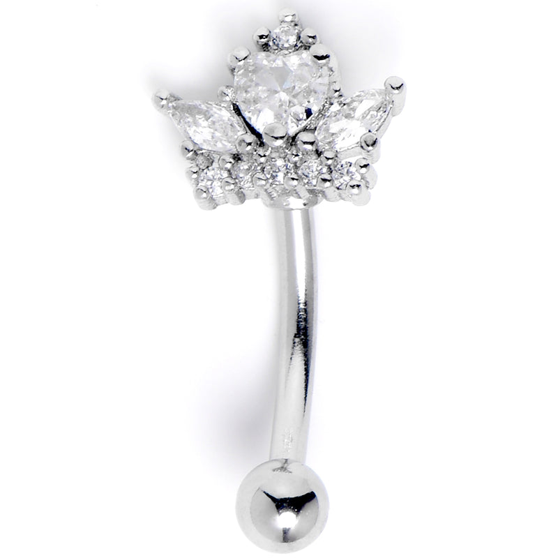 16G 5/16 Clear Gem Heart Crown Curved Eyebrow Ring